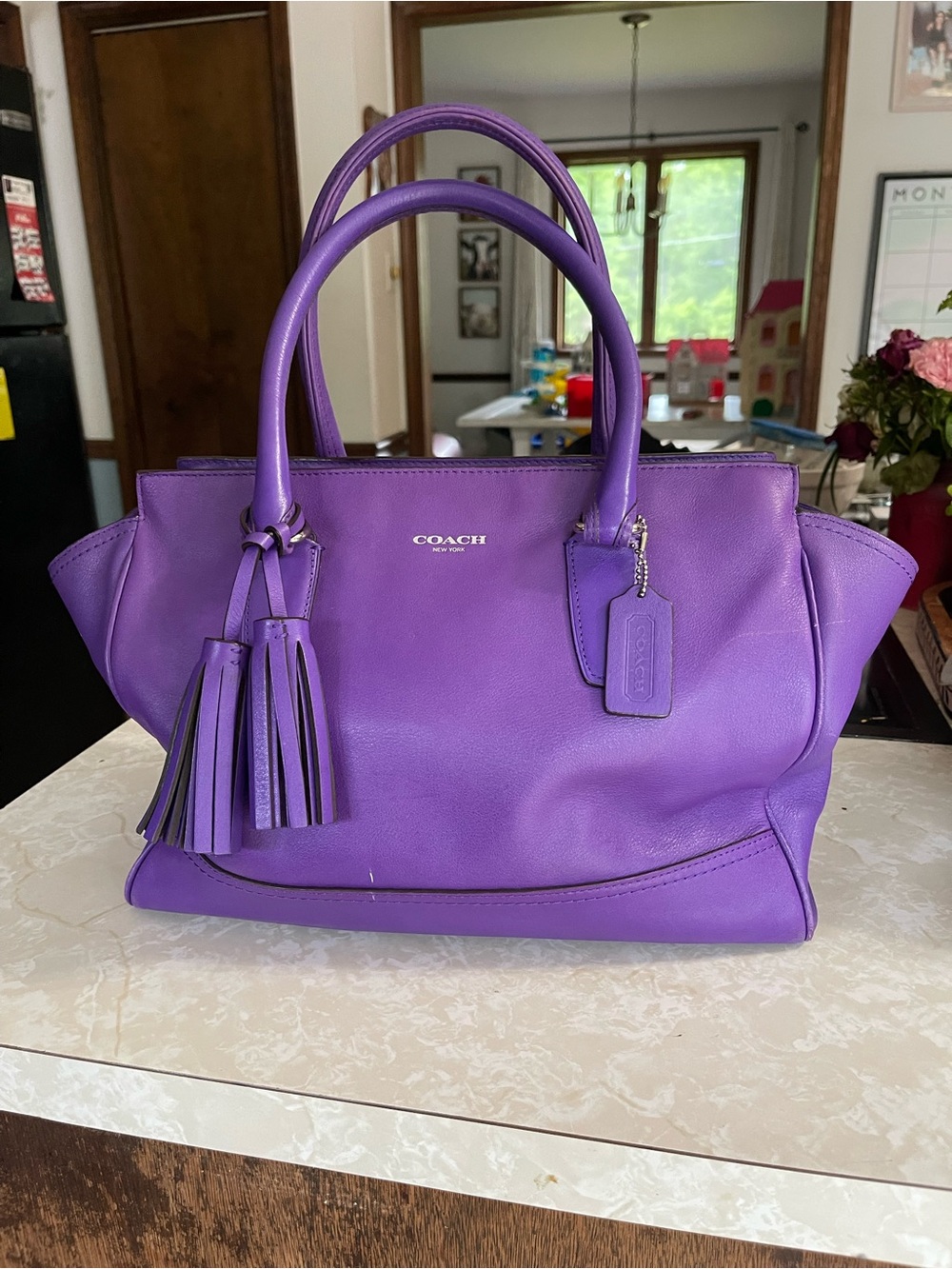 Coach Legacy Candace Carryall Purple Leather Tassel Satchel Tote Bag Rare
